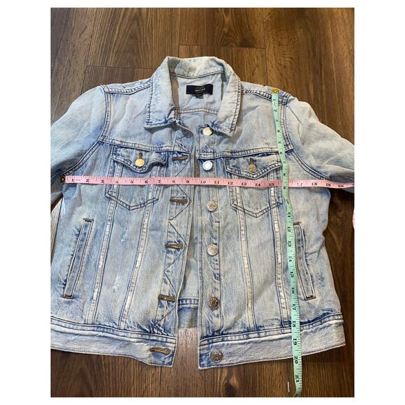 J.Crew Indigo Denim Jacket Size M Hand-Painted Custom Back Distressed Light Wash - Picture 6 of 8